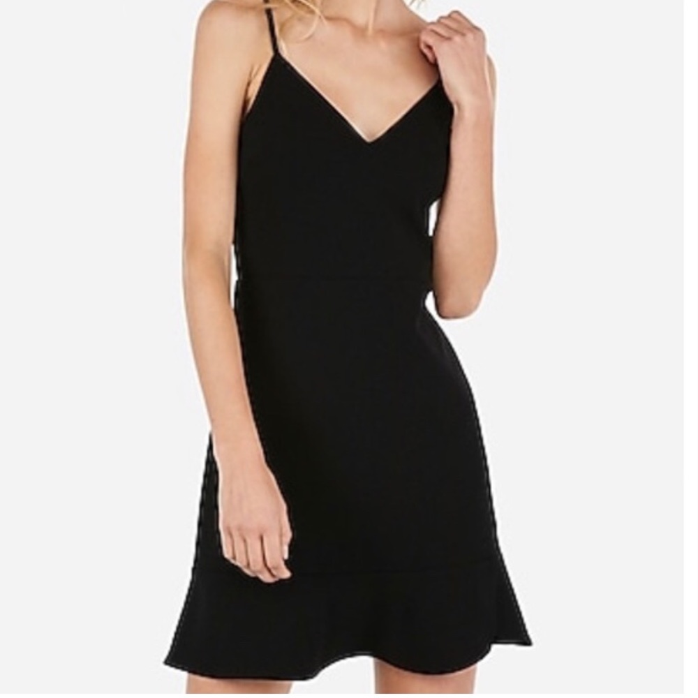 Express Black Ruffle Cami Fit and Flare Dress